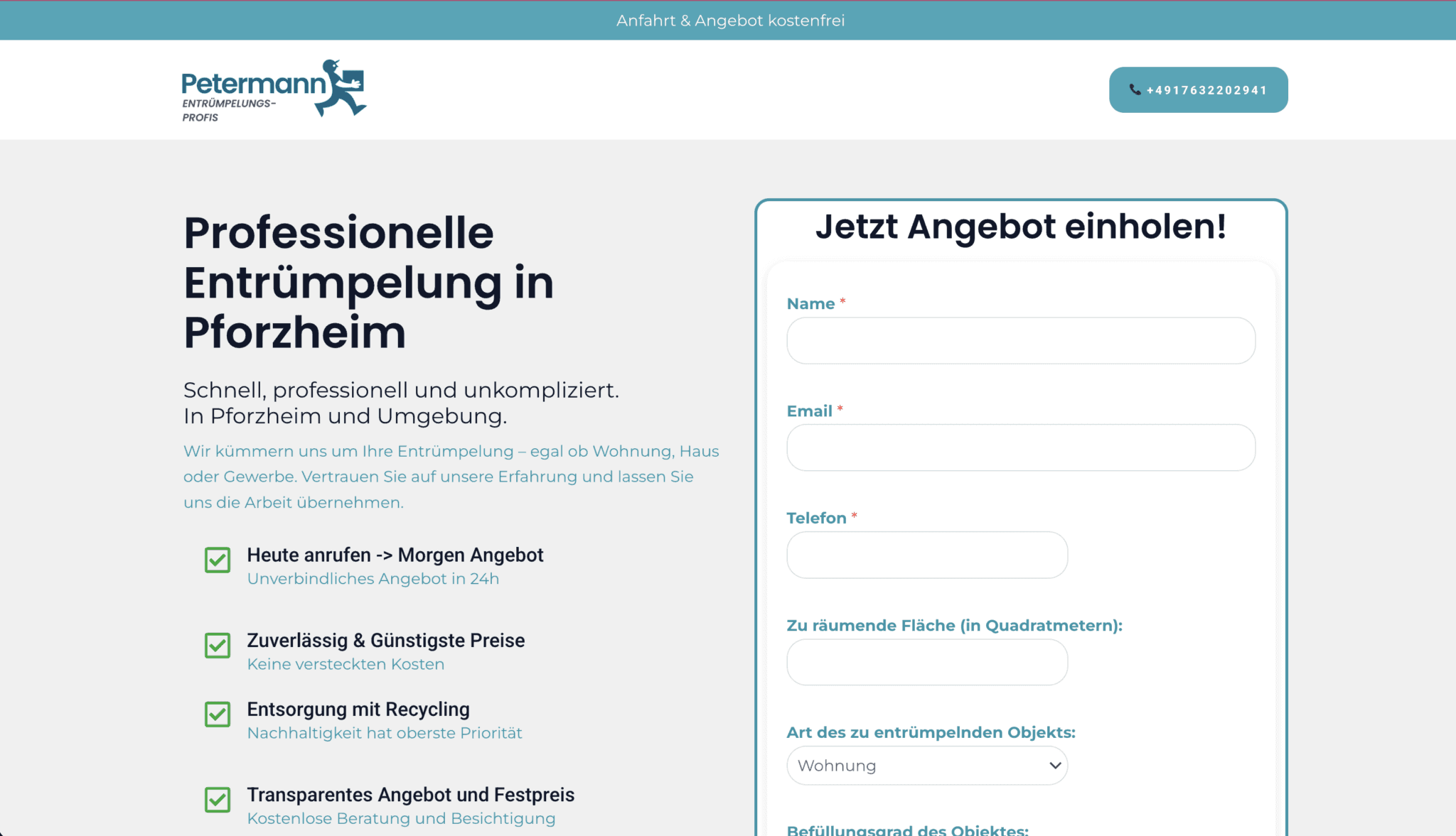Petermann Entrümpelung – Google Ads Landingpage